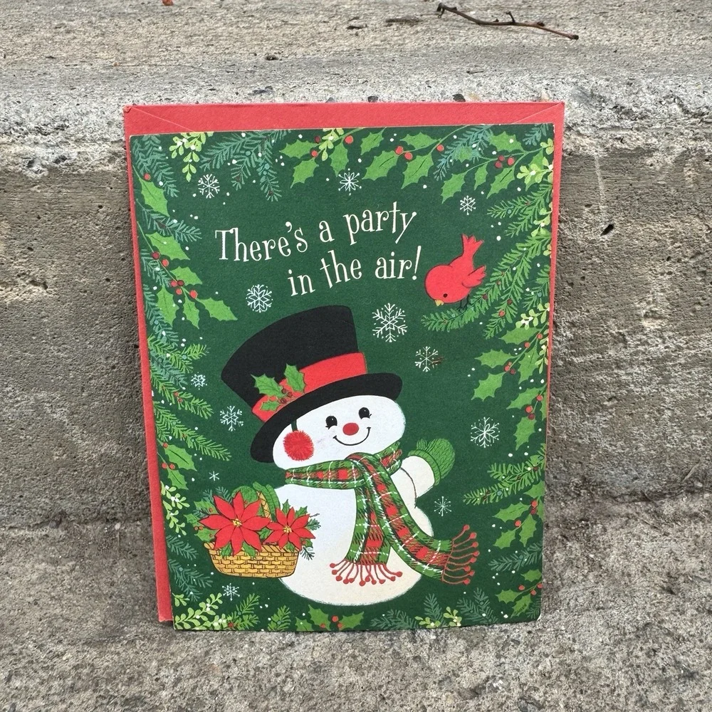 Vtg Hallmark Snowman Christmas Party Invitations‎ 4 Cards With Envelopes
